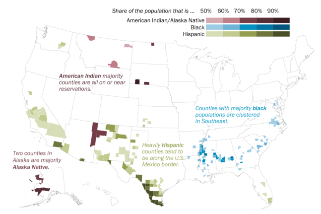 In a rising number of U.S. counties, Hispanic and black Americans are the majority